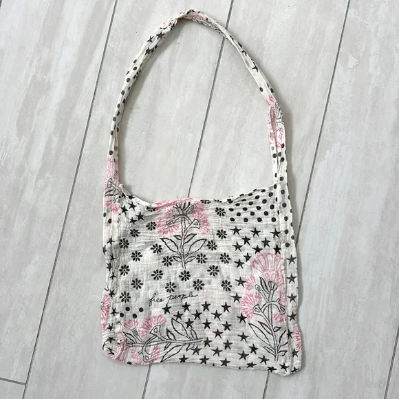 Free People Packable Gauzy Polka Dot and Floral Tote Bag Pink/White/Black OS - Picture 2 of 4